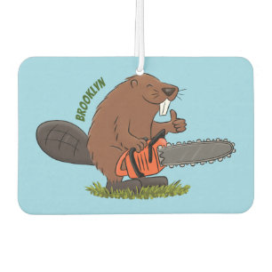 Funny beaver with chainsaw cartoon humor  air freshener