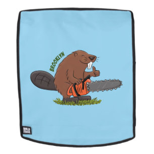 Funny beaver with chainsaw cartoon humor backpack