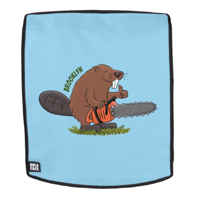Funny beaver with chainsaw cartoon humor backpack (Removable Face)