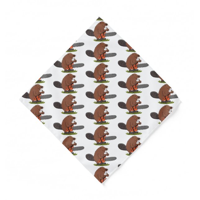 Funny beaver with chainsaw cartoon humor  bandana (Front)