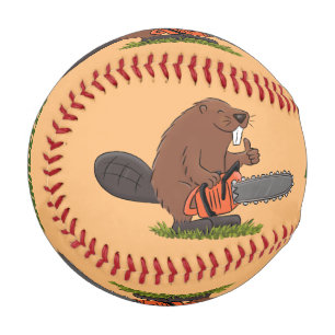 Funny beaver with chainsaw cartoon humor  baseball