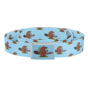 Funny beaver with chainsaw cartoon humor belt