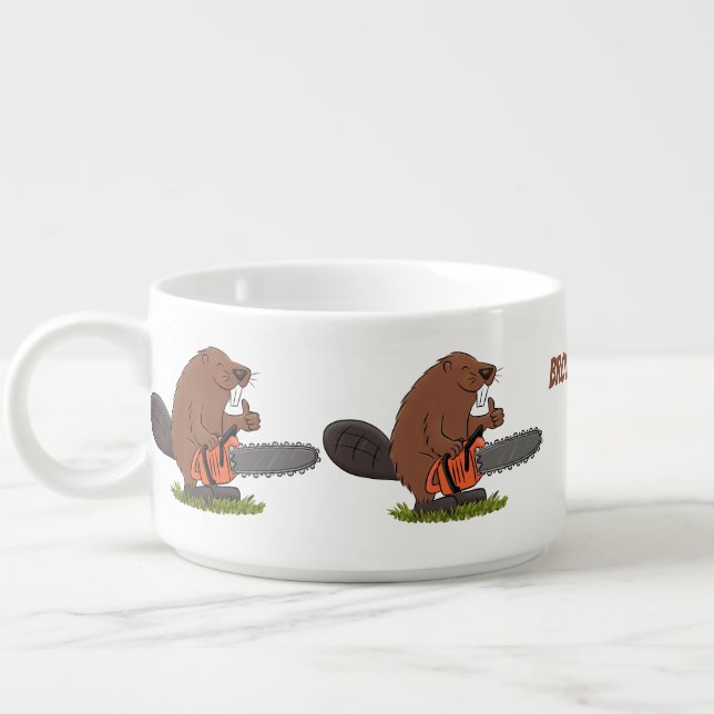 Funny beaver with chainsaw cartoon humor bowl (Right)
