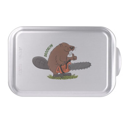 Funny beaver with chainsaw cartoon humor cake pan
