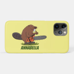 Funny beaver with chainsaw cartoon humor iPhone 11 pro case
