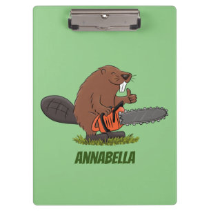 Funny beaver with chainsaw cartoon humor clipboard