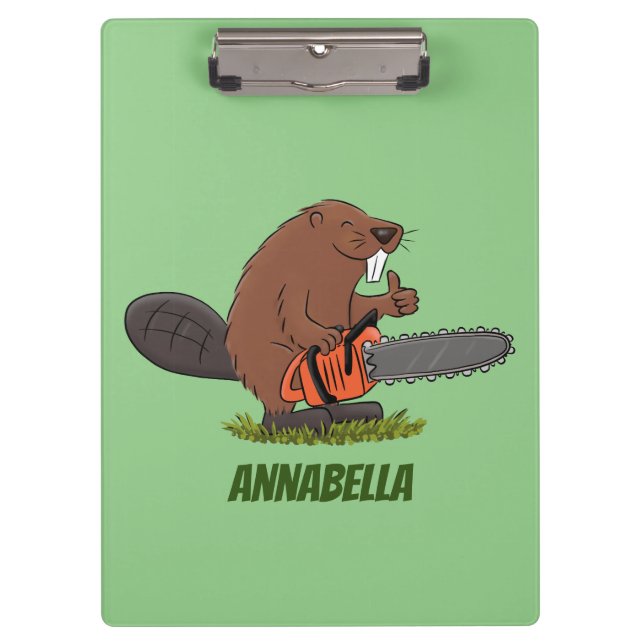 Funny beaver with chainsaw cartoon humor clipboard (Front)