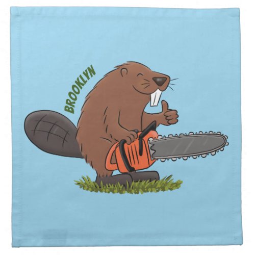 Funny beaver with chainsaw cartoon humor cloth napkin