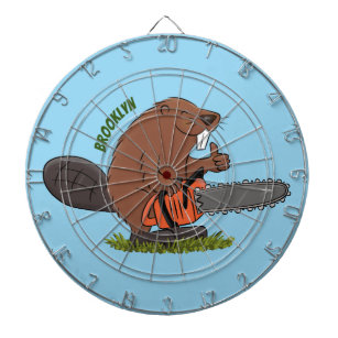 Funny beaver with chainsaw cartoon humor dart board