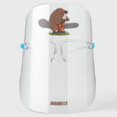 Funny beaver with chainsaw cartoon humor face shield (Front)