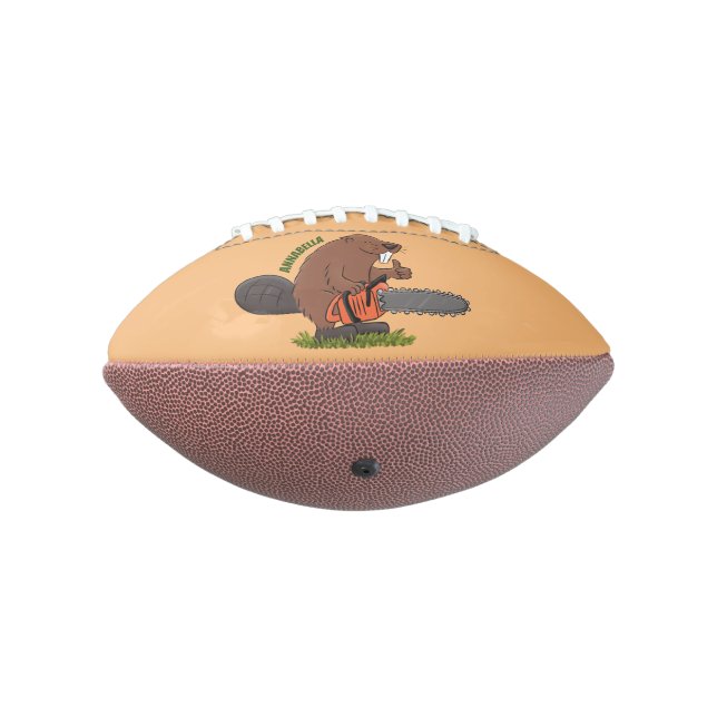 Funny beaver with chainsaw cartoon humor football (Rotated 270)