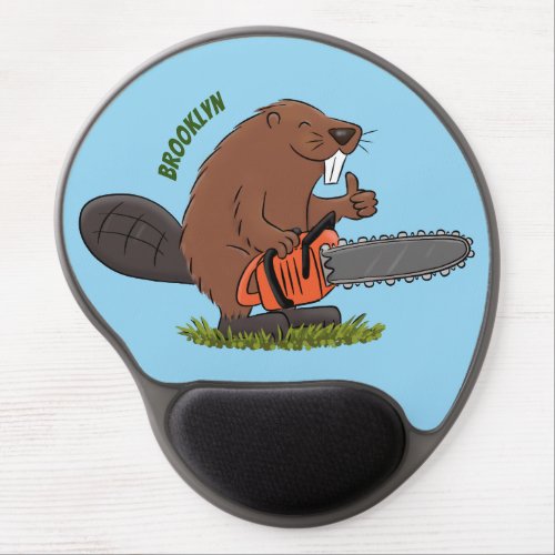 Funny beaver with chainsaw cartoon humor gel mouse pad