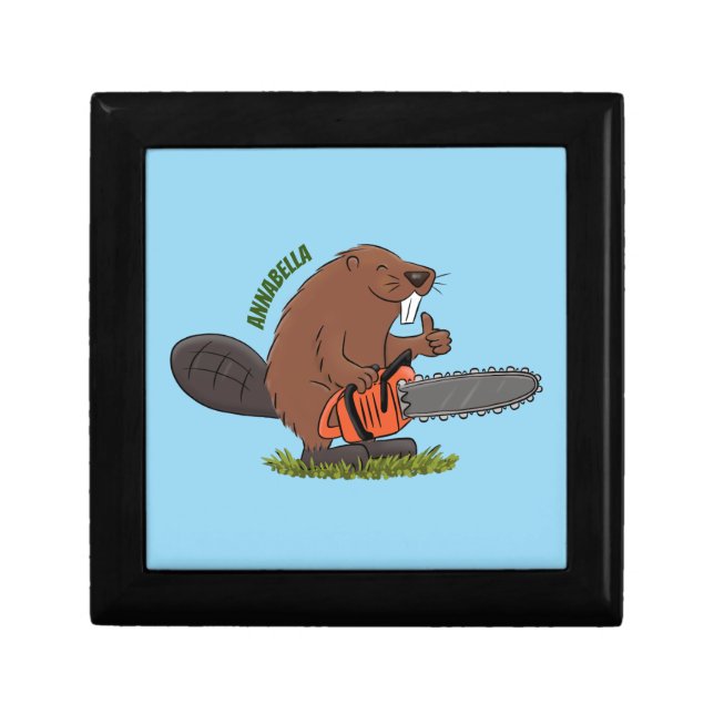 Funny beaver with chainsaw cartoon humor gift box (Front)