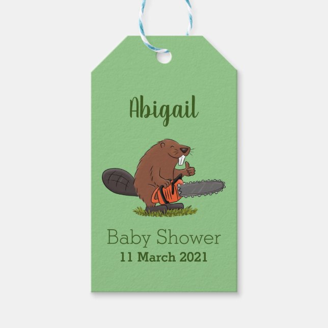 Funny beaver with chainsaw cartoon humor gift tags