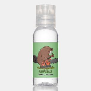 Funny beaver with chainsaw cartoon humor hand sanitizer