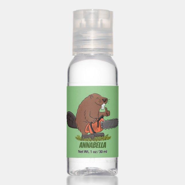 Funny beaver with chainsaw cartoon humor hand sanitizer (Front)