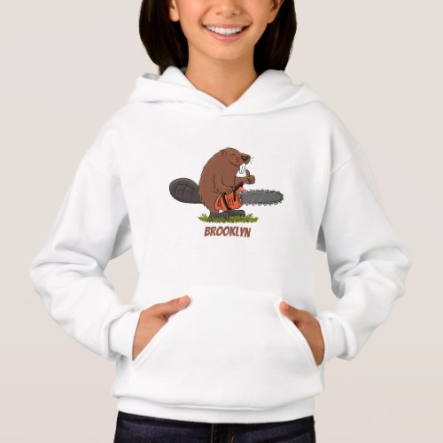 Funny beaver with chainsaw cartoon humor hoodie