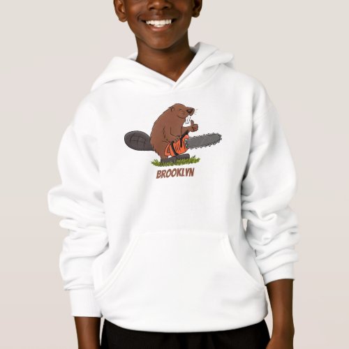 Funny beaver with chainsaw cartoon humor hoodie