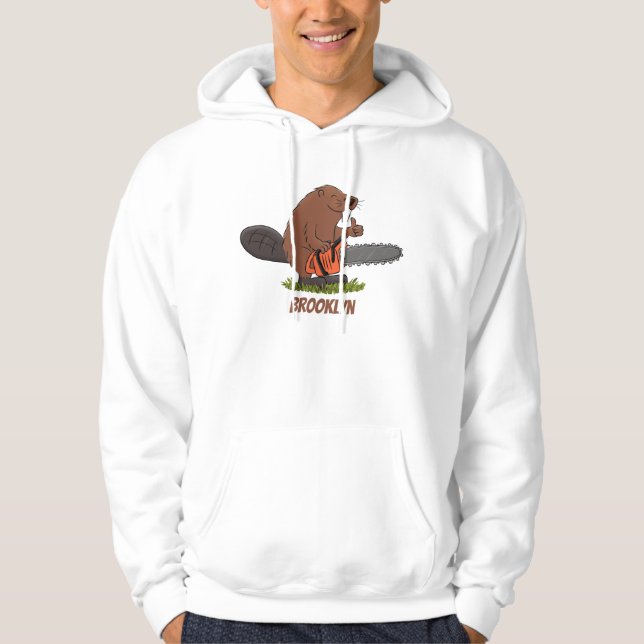 Funny beaver with chainsaw cartoon humor  hoodie (Front)