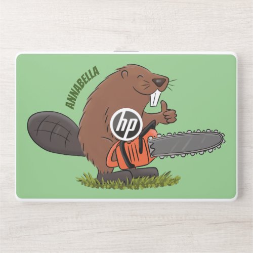 Funny beaver with chainsaw cartoon humor HP laptop skin