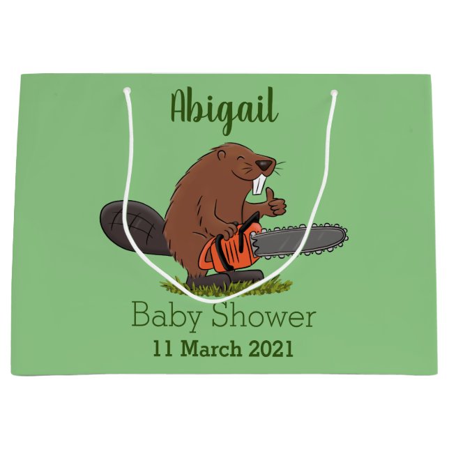 Funny beaver with chainsaw cartoon humor  large gift bag (Front)