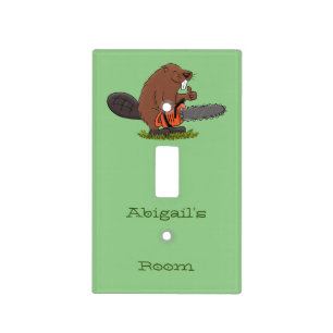 Funny beaver with chainsaw cartoon humor  light switch cover