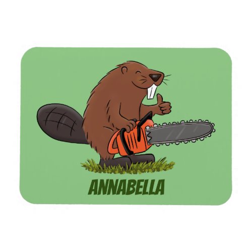 Funny beaver with chainsaw cartoon humor magnet