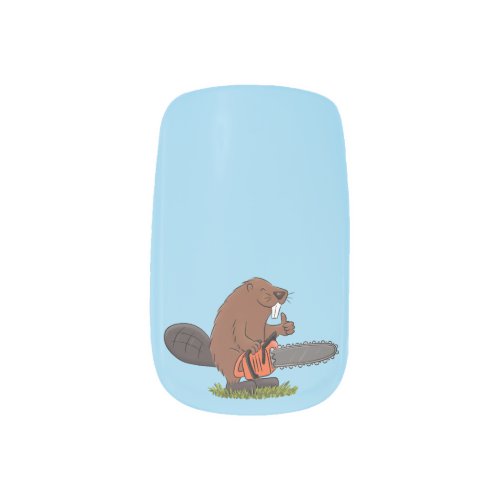 Funny beaver with chainsaw cartoon humor minx nail art