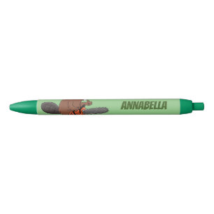 Funny beaver with chainsaw cartoon humor pen