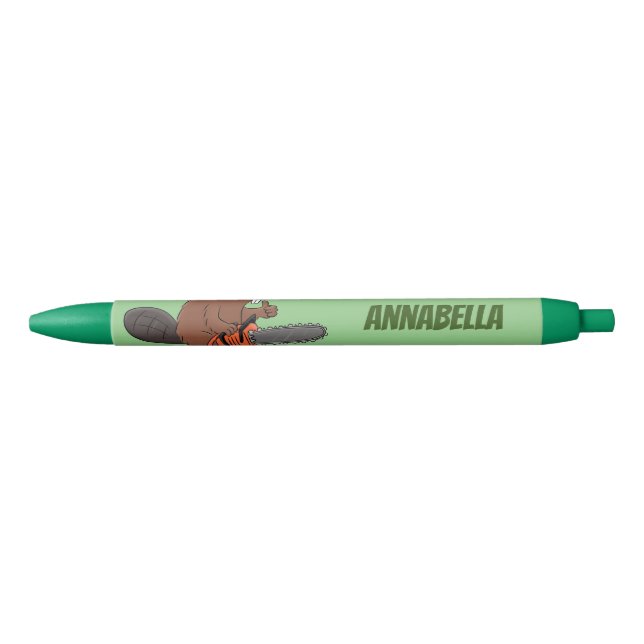 Funny beaver with chainsaw cartoon humor pen (Front)