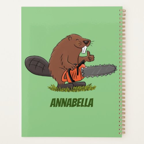 Funny beaver with chainsaw cartoon humor planner