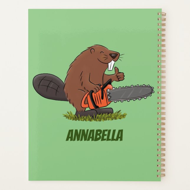 Funny beaver with chainsaw cartoon humor planner (Back)