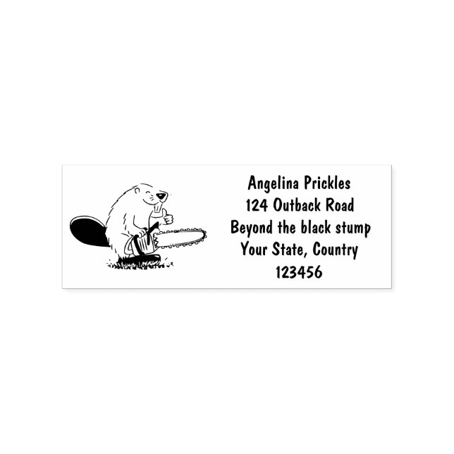 Funny beaver with chainsaw cartoon humor rubber stamp (Imprint)