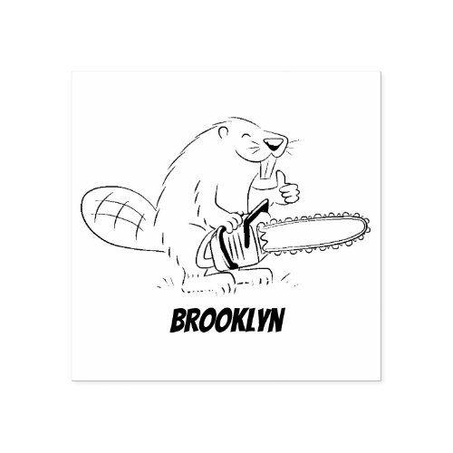 Funny beaver with chainsaw cartoon humor rubber stamp