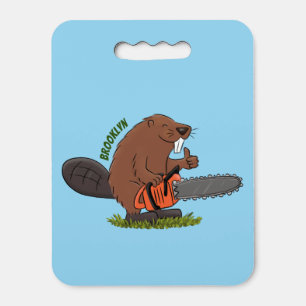 Funny beaver with chainsaw cartoon humor seat cushion