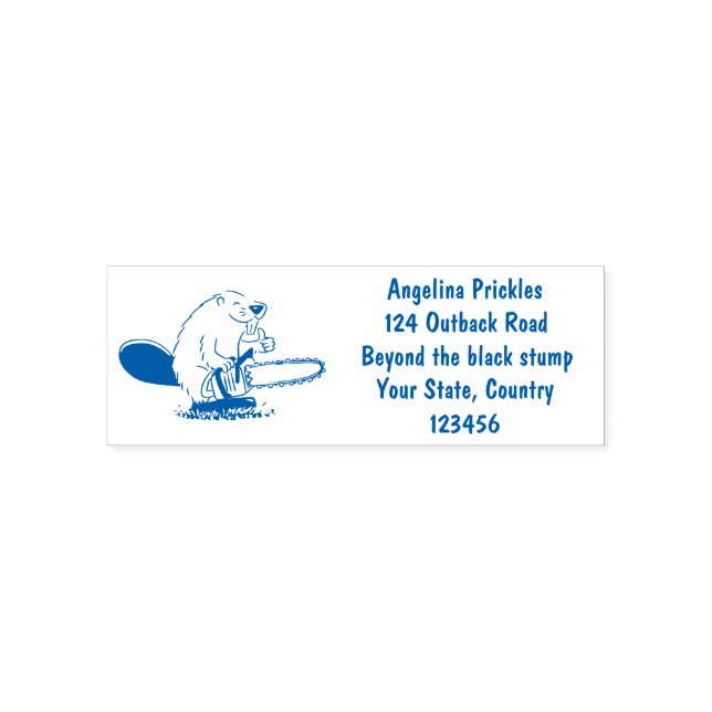 Funny beaver with chainsaw cartoon humor self-inking stamp (Design)