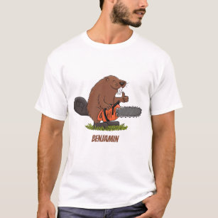 Funny beaver with chainsaw cartoon humor T-Shirt