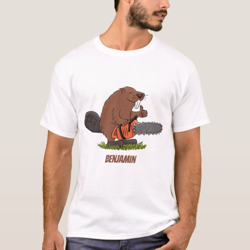 Funny beaver with chainsaw cartoon humor T_Shirt