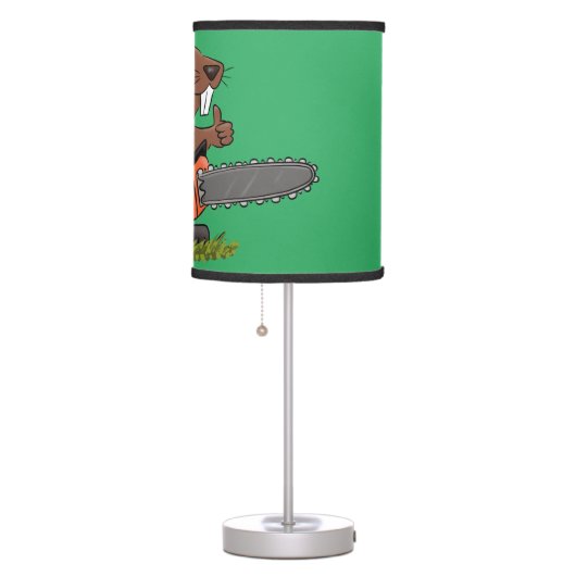 Funny beaver with chainsaw cartoon humor table lamp (Right)