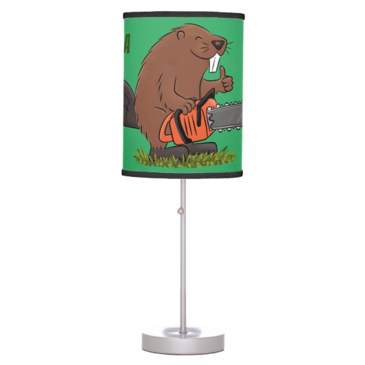 Funny beaver with chainsaw cartoon humor table lamp (Front)
