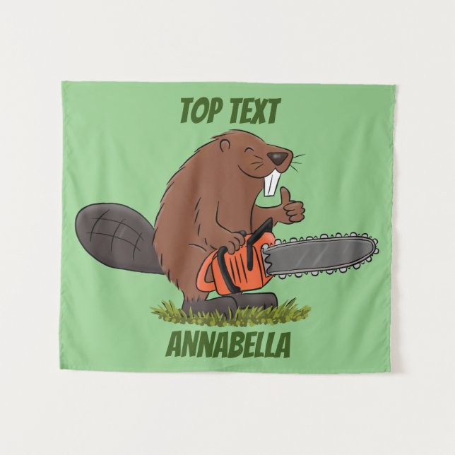 Funny beaver with chainsaw cartoon humor  tapestry (Front (Horizontal))