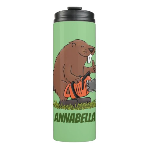 Funny beaver with chainsaw cartoon humor thermal tumbler