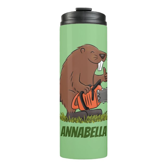 Funny beaver with chainsaw cartoon humor thermal tumbler (Front)