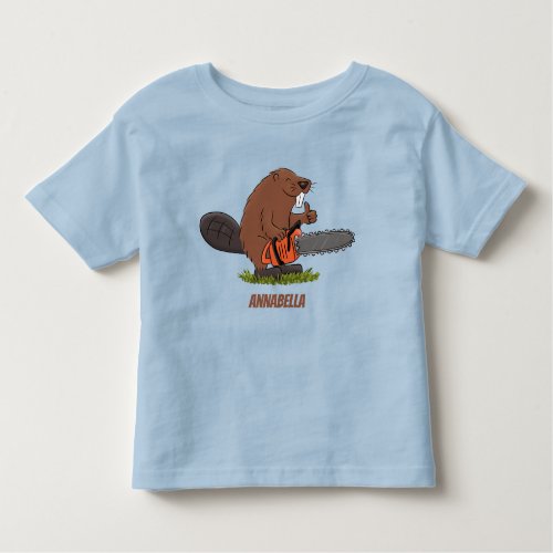 Funny beaver with chainsaw cartoon humor toddler t_shirt