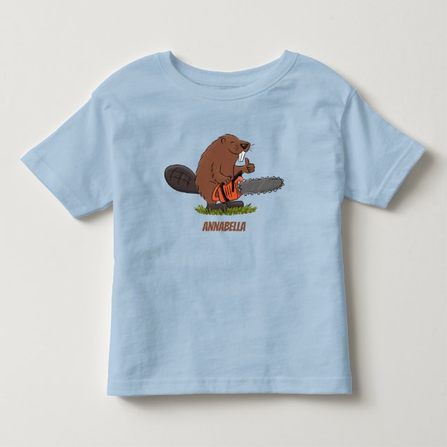 Funny beaver with chainsaw cartoon humor toddler t-shirt (Front)