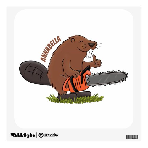 Funny beaver with chainsaw cartoon humor wall decal