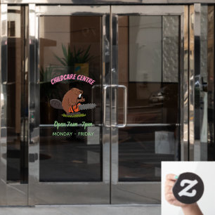 Funny beaver with chainsaw cartoon humor  window cling