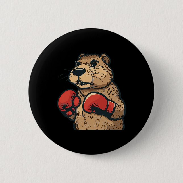 Funny Beaver With Red Boxing Gloves Costume  Button (Front)