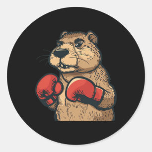 Funny Beaver With Red Boxing Gloves Costume Classic Round Sticker