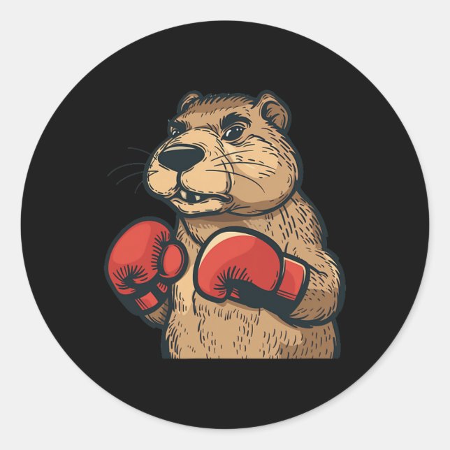 Funny Beaver With Red Boxing Gloves Costume  Classic Round Sticker (Front)